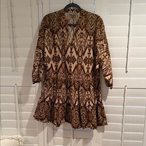 Anthropologie Brown Geometric Long Sleeve Dress